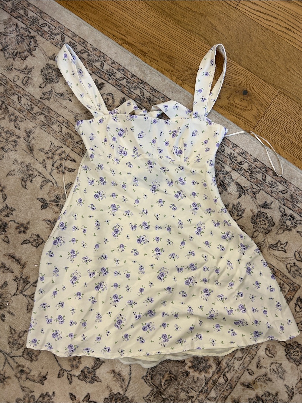 Zara Cream Mini Dress with Lavender Floral Print